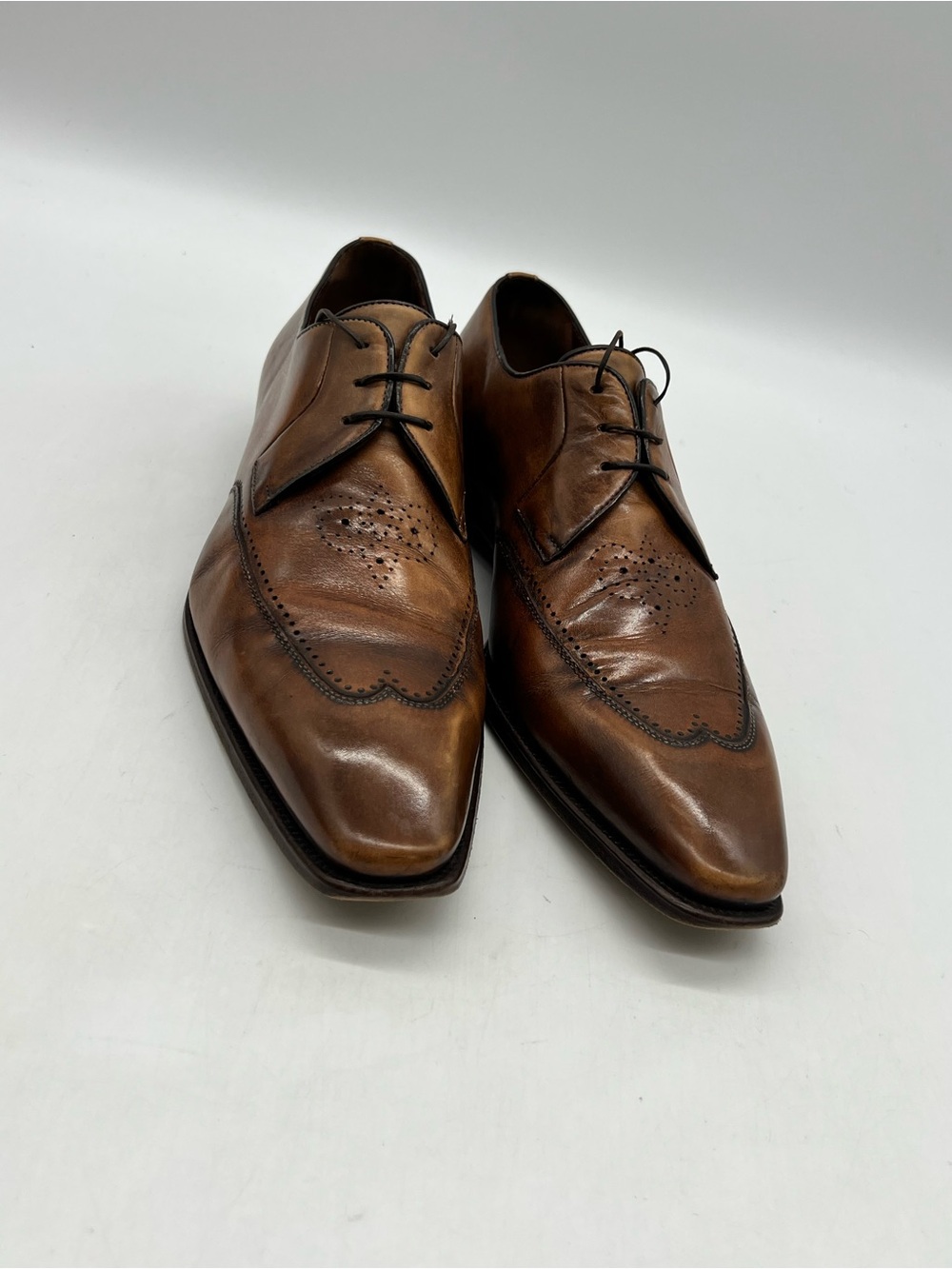 A. Testoni Bologna Mens Sz 9.5 Brown Leather Brogue Wingtip Italian Dress Shoes